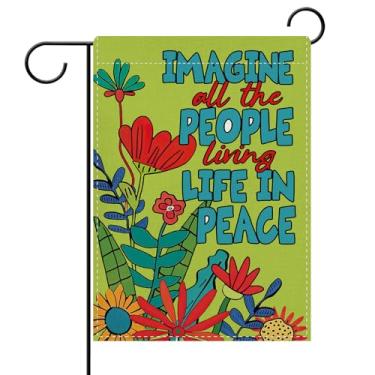 Imagem de Dyrenson Imagine todas as pessoas vivendo a vida em paz bandeira decorativa de jardim, flor pacífica inspiradora quintal fora decoração de casa, primavera verão floral ao ar livre pequena decoração