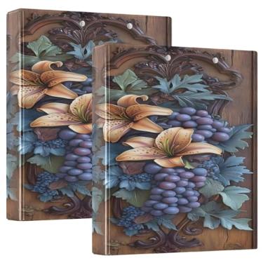 Imagem de xigua 3 fichários redondos com flores de lírio e uva comporta 200 folhas, à prova d'água, tamanho 3, fichários com bolsos internos transparentes de PVC e clipe de metal antiderrapante, pacote com 2