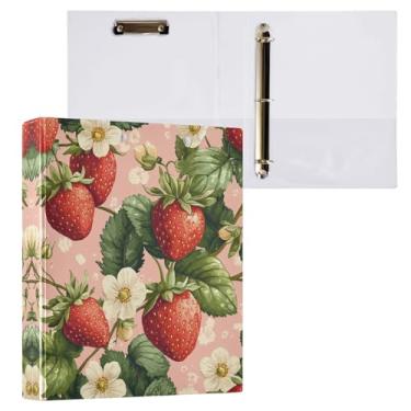 Imagem de STAYTOP Organizador de fichário redondo de morango, fichário de 3 anéis com prancheta (carta A4), fichário fofo para material de escritório escolar