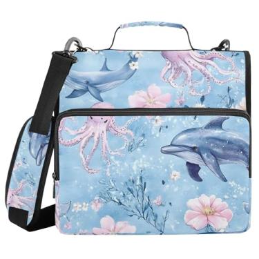 Imagem de xigua Pasta com zíper para baleias com alça de ombro e alça para transporte fácil, fichário de 3 anéis de 3 cm para escola, painel de expansão e arquivo expansível