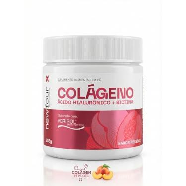 Imagem de Newfour Colágeno Verisol em Pó com Ácido Hialurônico e Biotina, Sabor Pêssego, 255g, 30 Doses
