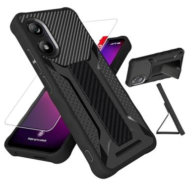 Imagem de bojioderf Capa para celular Foxx FOXXD A67W compatível com Foxx FOXXD A67W Lite [com protetor de tela de vidro temperado][silicone de 2 mm + painel traseiro rígido de policarbonato][suporte de mão