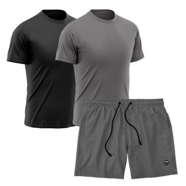 Imagem de Kit 2 Camisetas Dry Treino Fitness Academia + Short Bermuda Cinza-Masculino