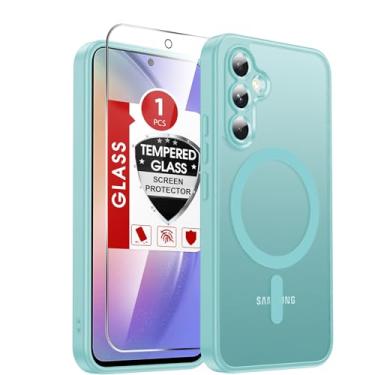 Imagem de LeYi Capa de telefone compatível com Samsung Galaxy A54-5G: capa para Samsung A54 5G [ajuste Mag-Safe] com protetor de tela, película fosca translúcida de toque suave e à prova de choque para celular