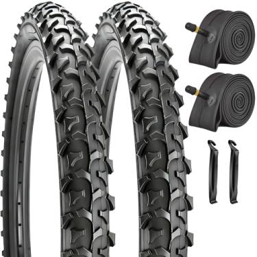 Imagem de SIMEIQI Pacote com 2 pneus e tubos de bicicleta 66 x 5 cm, compatível com pneus de bicicleta de substituição de 66 x 4,4 cm/5 cm para bicicletas híbridas Mountain Trail
