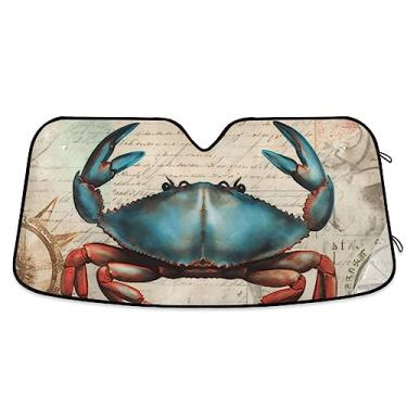 Imagem de Guarda-sol azul vintage de caranguejo náutico para janela de carro, proteção solar interior automotiva, acessórios de verão para carro
