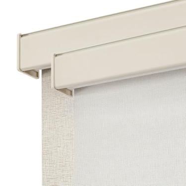 Imagem de Joydeco Cortinas de rolo blackout Free-Stop para janelas, tecido cruzado, proteção UV, persianas de rolo sem fio para casa e escritório (bege, 87,6 cm L x 183 cm A)