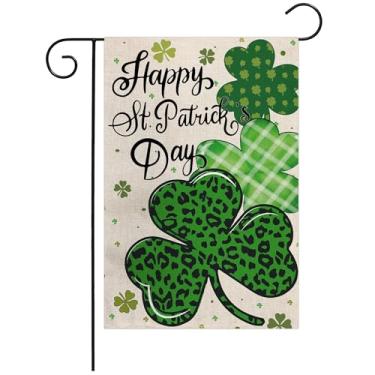 Imagem de Feliz Dia de São Patrício Bandeira de Jardim Trevo da Sorte Trevo 30,5 x 45,7 cm Serapilheira Dupla Face Vertical para Férias Quintal Decoração Externa (São Patrício)