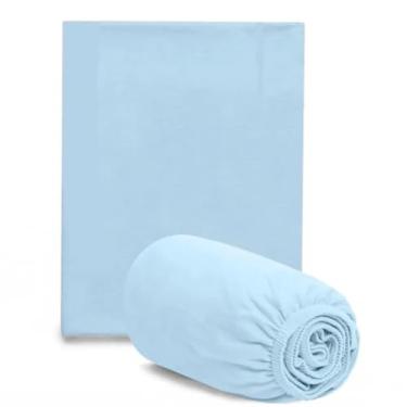 Imagem de Lençol Avulso com Elástico para Berço Padrão Americano Malha 100% Algodão Hipoalergênico Macio e Respirável 160x98x12cm (Azul)