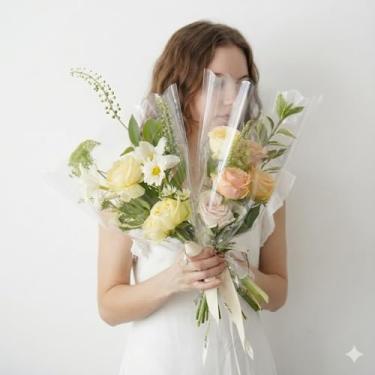 Imagem de Sacos de embalagem para buquê de flor rosa transparente BBC, suprimentos para arranjos florais, 100 unidades, S