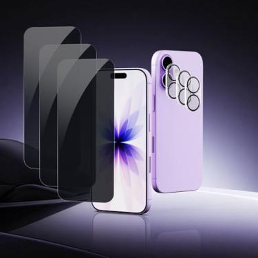 Imagem de Conjunto de protetor de tela de vidro temperado 6 em 1, película de proteção de privacidade de cobertura total compatível com iPhone 17