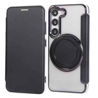 Imagem de Capa carteira para Samsung Galaxy S23 Plus com 3 compartimentos para cartão, bloqueio RFID, suporte de anel giratório de 360° e compatibilidade magnética, capa traseira transparente à prova de choque