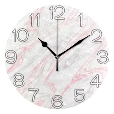 Imagem de Relógio de parede analógico decorativo para sala de aula, escritório, operado por bateria, silencioso, moderno, arte de parede, decoração de casa, branco pastel, cinza, rosa, 25 cm, ponteiros dourados
