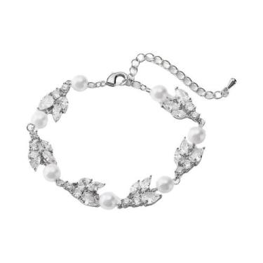 Imagem de Pulseira Charm Elegante Feminina Com Zircônia Cúbica AAA E Pérola Imit