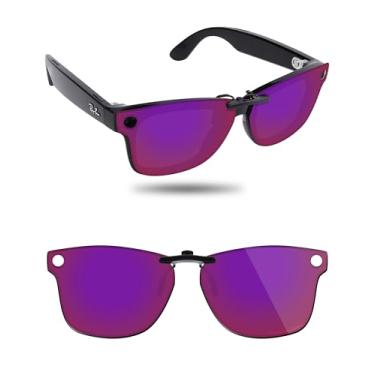 Imagem de Fiskr Óculos de sol polarizados Clip-On para Ray-Ban Meta Wayfarer RW4006 e Gen 2 RW4012 (tamanho 50-22) - Proteção UV, Vermelho violeta, 50*22mm
