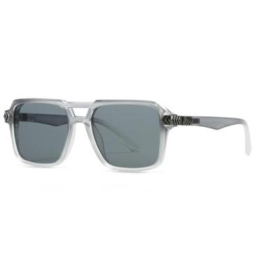 Imagem de JRLLFD Óculos de sol com tachas modelo redondo para homens (cinza)