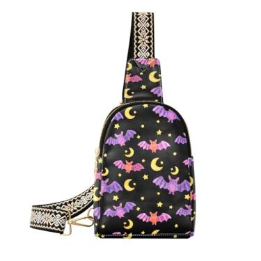 Imagem de CEBUGI Bolsa tiracolo feminina pequena para morcegos aquarela, pochete de couro, para caminhadas, viagens ao ar livre