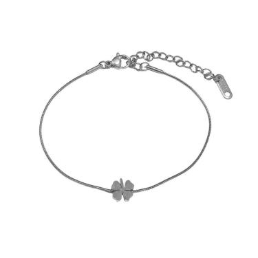 Imagem de Pulseira Feminina Um Trevo 17-24cm ajustável Aço Inoxidável 316L Prateada-Feminino