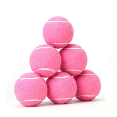 Imagem de PHOEPET Pacote com 6 bolas de tênis para cães, bolas de borracha a granel para buscar brinquedos de mastigação para iniciantes (rosa)