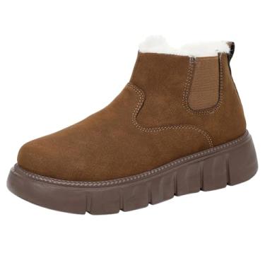 Imagem de Botas femininas plus size forradas com lã para outono e inverno, design moderno com ajuste confortável, ideal para passeios casuais e atividades ao ar livre, Café, 34