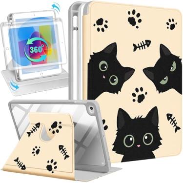 Imagem de Uppuppy Capa para iPad mini 4 para iPad mini 5ª geração – Suporte giratório 360 com suporte para lápis para mulheres e meninas, gatos pretos para Apple Tablet Mini 7,9 polegadas 2019/2015