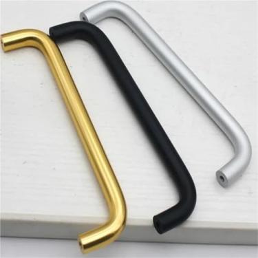 Imagem de HTNAFONI Puxadores de porta de armário de cozinha tipo U de liga de alumínio puxadores de gaveta puxadores de móveis para melhoria da casa diâmetro de ferragens 10 mm 1 peça (preto 192 mm)