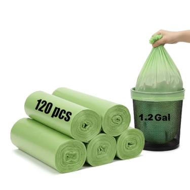 Imagem de Sacos de lixo pequenos de 3 litros - Saco de lixo compostável, 120 unidades, 5 L, sacos de lixo biodegradáveis verdes para banheiro, viagem, escritório, banheiro, quarto, bancada, acampamento