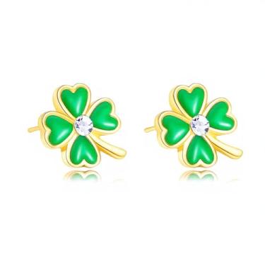 Imagem de Brincos femininos verdes do Dia de São Patrício para mulheres, chapéu de trevo de liga esmaltada, brincos de trevo de cerveja compactos para festivais irlandeses, joias de feriado, brinco de Dia de