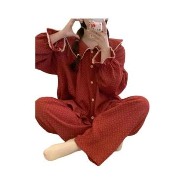 Imagem de Conjunto De Pijama Estilo Cardigan Para Mulheres Com Estampa Xadrez, C