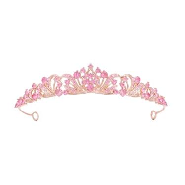 Imagem de Tiara rosa rosa para mulheres, tiaras de casamento para noiva, coroas de princesas e tiaras para meninas, coroas de strass para aniversário, Halloween, cosplay, festa de Natal, presentes de formatura