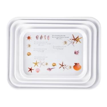 Imagem de Conjunto de 4 bandejas de melamina – Prato retangular empilhável de frutas para café da manhã com estampa floral para decoração de festa de presente, restaurante doméstico (estrela do mar)