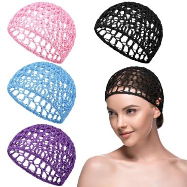 Imagem de Geyoga 4 peças de malha de crochê, rede de cabelo de raiom, gorro de malha grossa e curta para mulheres, enfeite para dormir (preto, roxo, azul, rosa)