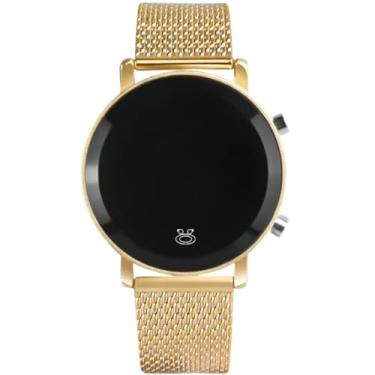 Imagem de Relógio Digital Feminino Dourado com Pulseira e Colar Strass Transparente – Kit Elegância Moderna para Presente