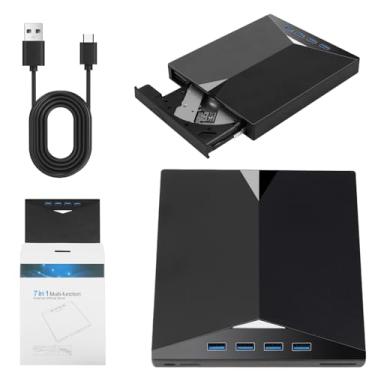 Imagem de Leitor CD/DVD com Hub USB 7 em 1, Leitura e Gravação Rápida de Discos, Gravador Externo DVD USB 3.0, Drive Portátil para Notebook, PC e Laptop, Unidade de CD Portátil