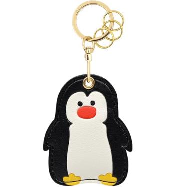 Imagem de Capa MC Fashion de couro PU compatível com AirTag, estojo de rastreador GPS fofo de gato e cachorro de estimação, chaveiro (pinguim)