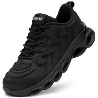 Imagem de LARNMERN Sapatos de bico de aço para homens e mulheres tênis leves de segurança no trabalho tênis confortável bico de segurança elegante sapato de trabalho colorido Zapatos de Seguridad, Todo preto