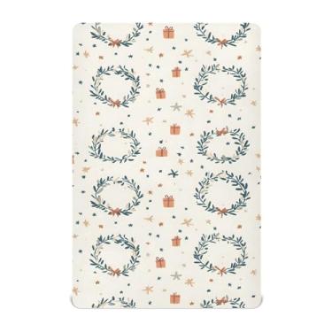 Imagem de Wassud Jogo de lençol de berço respirável para meninos e meninas, com guirlandas de Natal, neutro, 68 x 99 cm