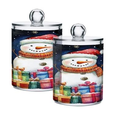 Imagem de xigua Pacote com 2 suportes para bonecos de neve de Natal para bolas de algodão, cotonete – Frasco de plástico de boticário transparente e versátil para armazenamento de maquiagem de banheiro