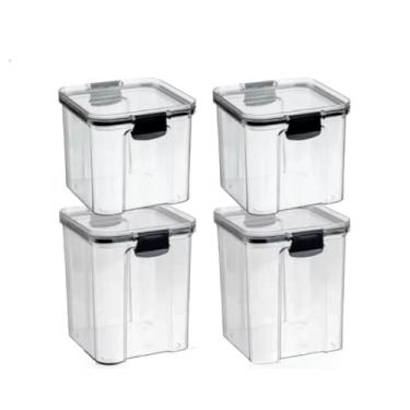 Imagem de Kit 4 Potes Herméticos 2 de 710Ml e 2 950Ml Organizador Empilhavel Mantimentos Com Lacre Vedação