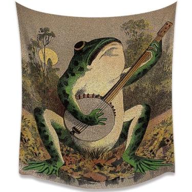 Imagem de Hannahcos Decoração de parede Boho Sapo Laranja Tapeçaria Vintage Pendurada com Banjo Estética para Quarto Sala de Estar Dormitório