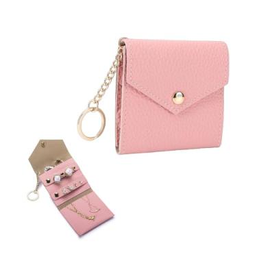 Imagem de Ymiko Organizador de Joias de Couro de Vaca Bolsa de Joias Portátil Ultrafina Com Vários Compartimentos para Brincos, Anéis, Colares, Armazenamento de Acessórios Essenciais de Viagem (Rosa)