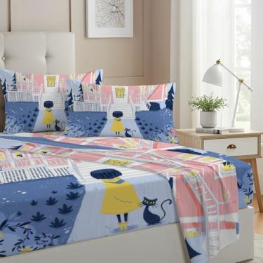 Imagem de Allenjoy Jogo de lençol solteiro, solteiro, com botões, princesa, para decoração de quarto de até 40,6 cm, com 1 fronha SC00214-009