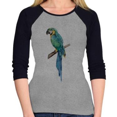 Imagem de Baby Look Raglan Arara Azul Manga 3/4 - Foca na Moda, Cinza, Preto, P