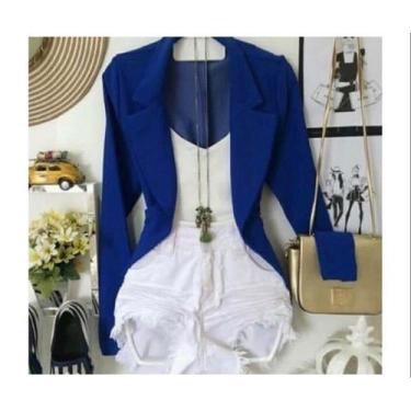 Imagem de Blazer Maxi Alongado Neopreme Feminino Acinturado Moda Tendência Diver