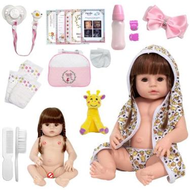 Imagem de Bebe Reborn Recém Nascida Girafa Linda Com Roupão Kit Itens - Cegonha 