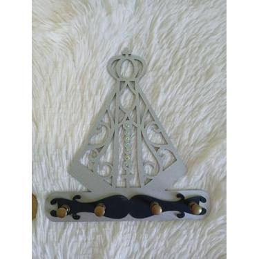 Imagem de Porta Chaves em MDF com Imagem de Nossa Senhora Aparecida de 19cm (Prata)