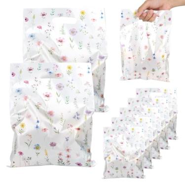 Imagem de 50 peças de sacolas de lembrancinhas de festa de flores silvestres, com tema de flores silvestres, com alças, suprimento reutilizável para aniversário, chá de bebê, festa de casamento