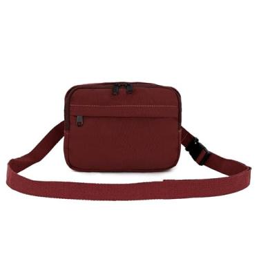 Imagem de Bolsa de cintura de lona – Bolsa transversal simples e leve, bolsa de nylon casual pequena quadrada para telefone com design de zíper duplo, Vermelho, Carteira