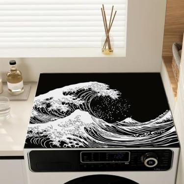 Imagem de Capa antipoeira vintage Sea Waves para máquina de lavar, capas antiderrapantes de lavadora e secadora para a parte superior, tapete protetor de secadora para lavanderia e cozinha, 59,9 cm x 50 cm