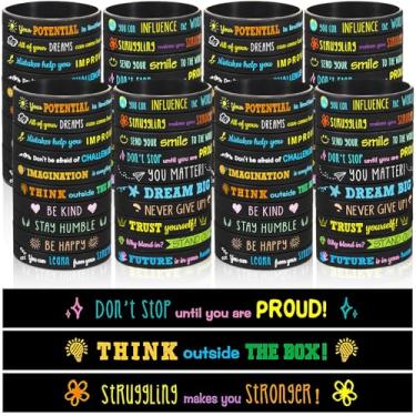 Imagem de Pulseiras motivacionais de silicone com citação motivacional pulseiras de borracha pulseira de silicone inspiradora para crianças, adolescentes, mulheres, homens, escola, escritório, festa, presente, 20 estilos (60 peças)